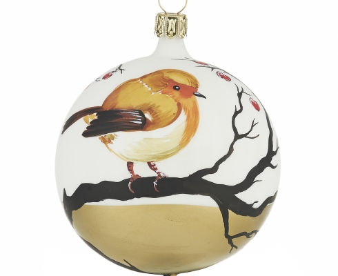 Rödentaler Living Glass - Christbaumkugel Wintervögel Rotkehlchen