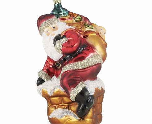 Rödentaler Living Glass - Christbaumschmuck Weihnachtsmann auf Kamin 
