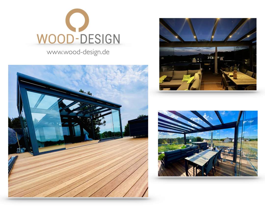 WOOD-DESIGN Terrassenüberdachung aus ALU Pulverbeschichtet mit 10mm VSG Verglasung optional mit viel Ausstattung erweiterbar