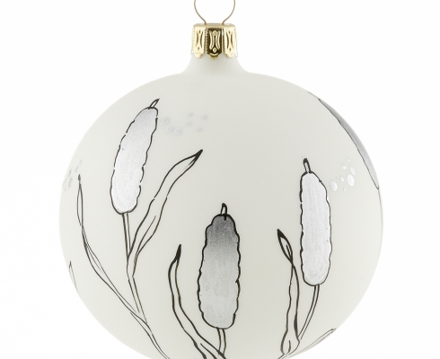 Rödentaler Living Glass - Christbaumkugel Rohrkolben Weiß-Silber