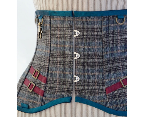 deux lunes - Ready to Wear Steampunk Korsett in grau-blauer Wolle