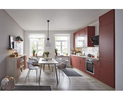 schuller - Global Wohn-Küche 54.160 in Lack Terracottarot samtmatt und Spitzahorn Nachbildung