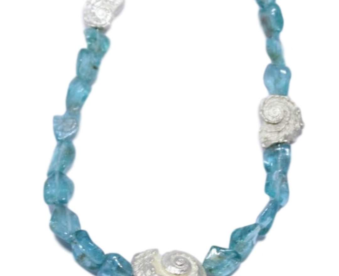  - Apatit Kette mit Schnecken aus Silber