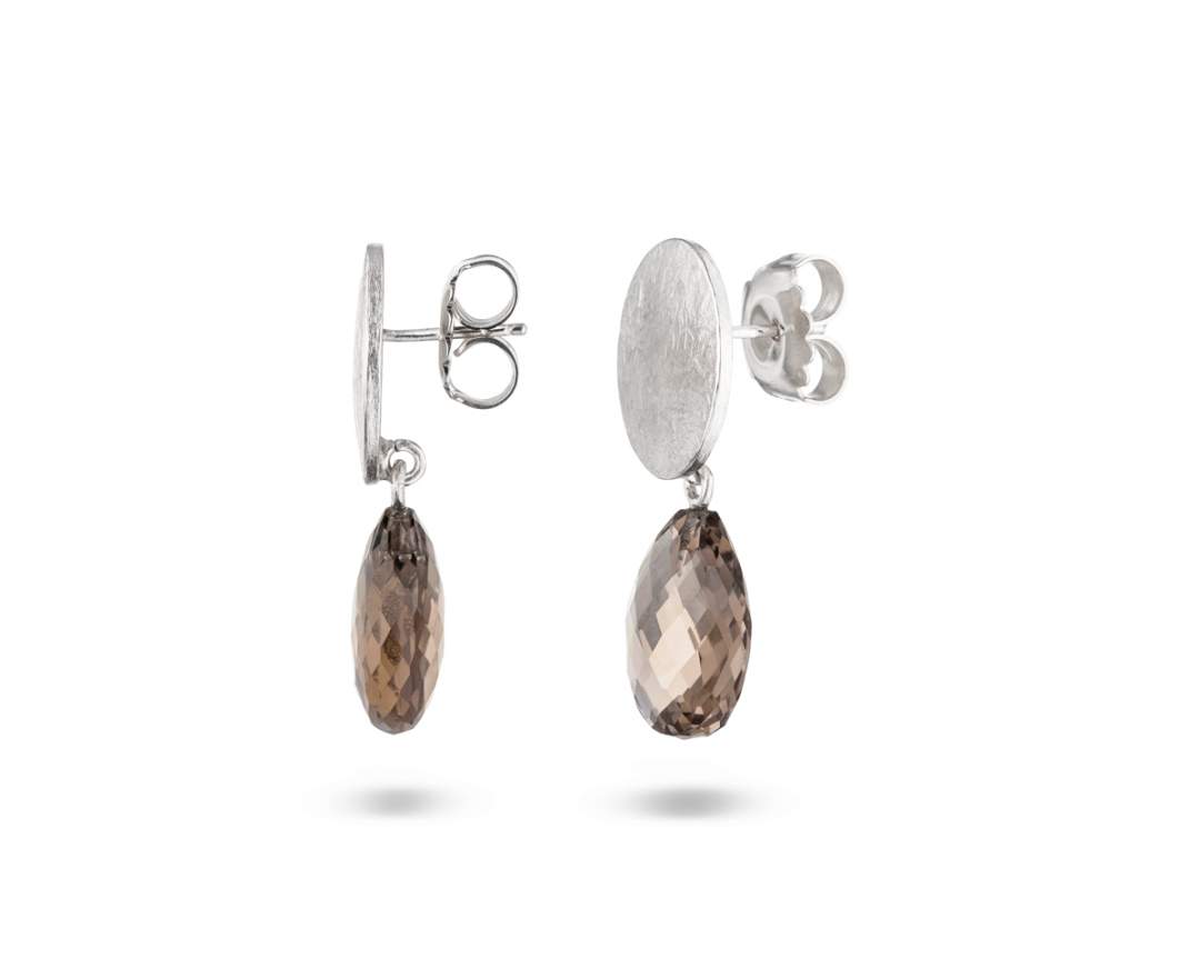 Goldschmiede TRAPEZ - Birgit Johannsen - Ohrschmuck mit Rauchquarz und Silber