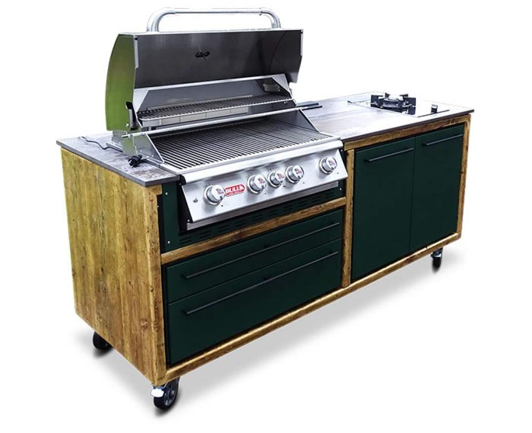 MM-Outdoorküchen - 900 GKFH Kombi Grillmodul aus Altholz mit Kochfeld