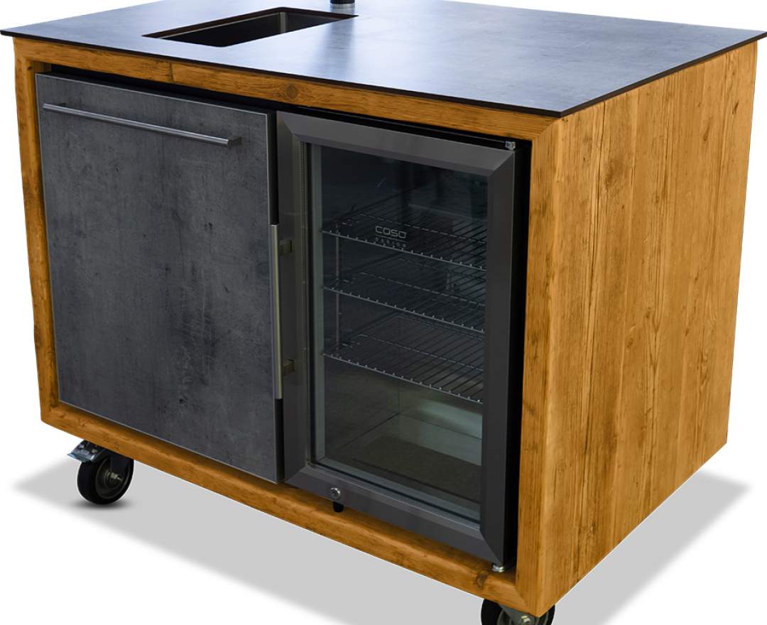 MM-Outdoorküchen - 600 KSH Kühlmodul aus Altholz mit Spüle