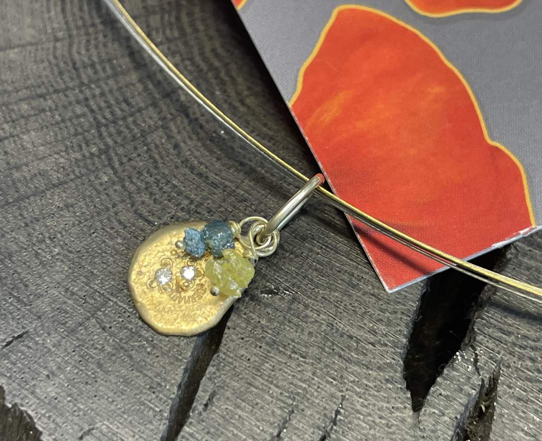  - Natur Rohdiamant Collier mit deutschem Flussgold 999