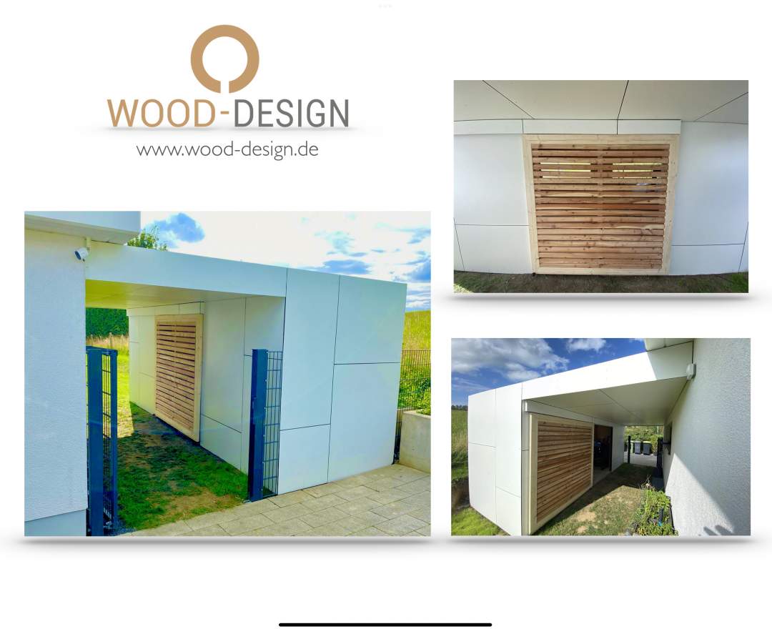 WOOD-DESIGN - CUBE-Gartenhaus/Anbau/Partyraum/Fahrradgarage mit HPL-Platten und Schiebetüre aus Rhombus-Profilen