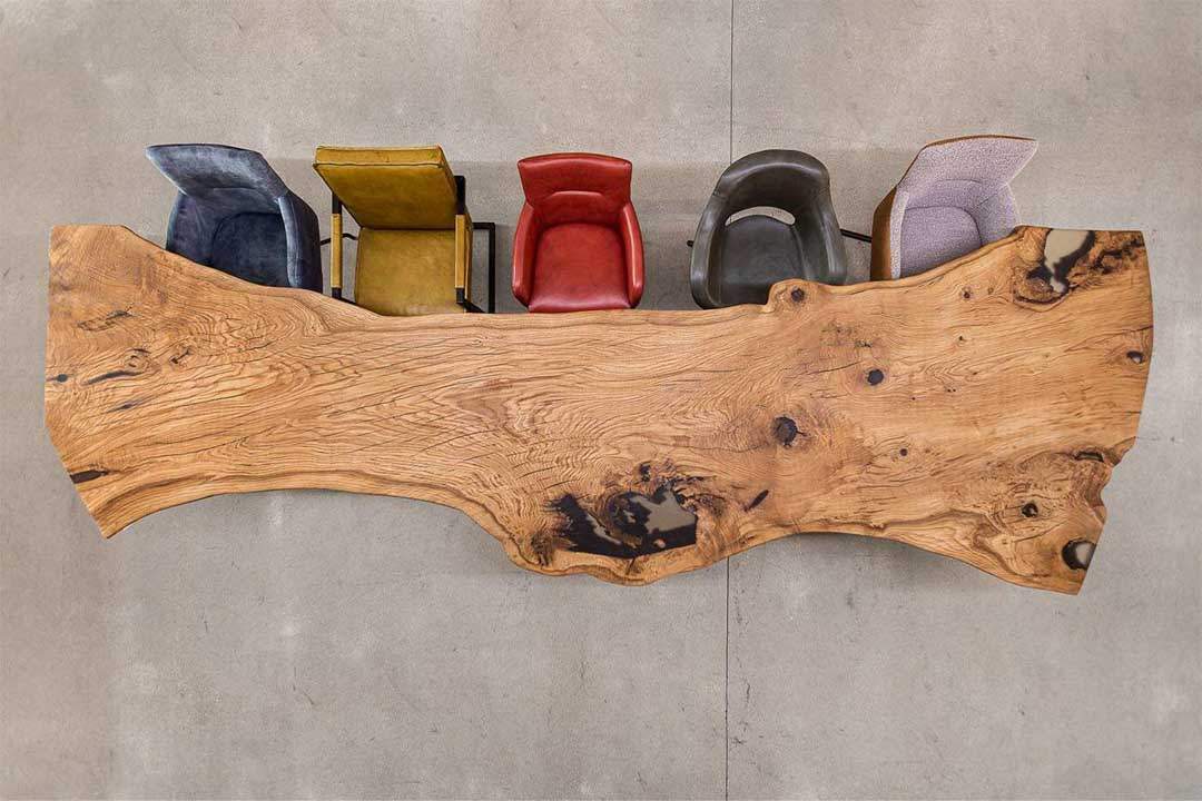 wohnsektion - Baumscheiben Tischplatte aus Eiche 350 x 145cm