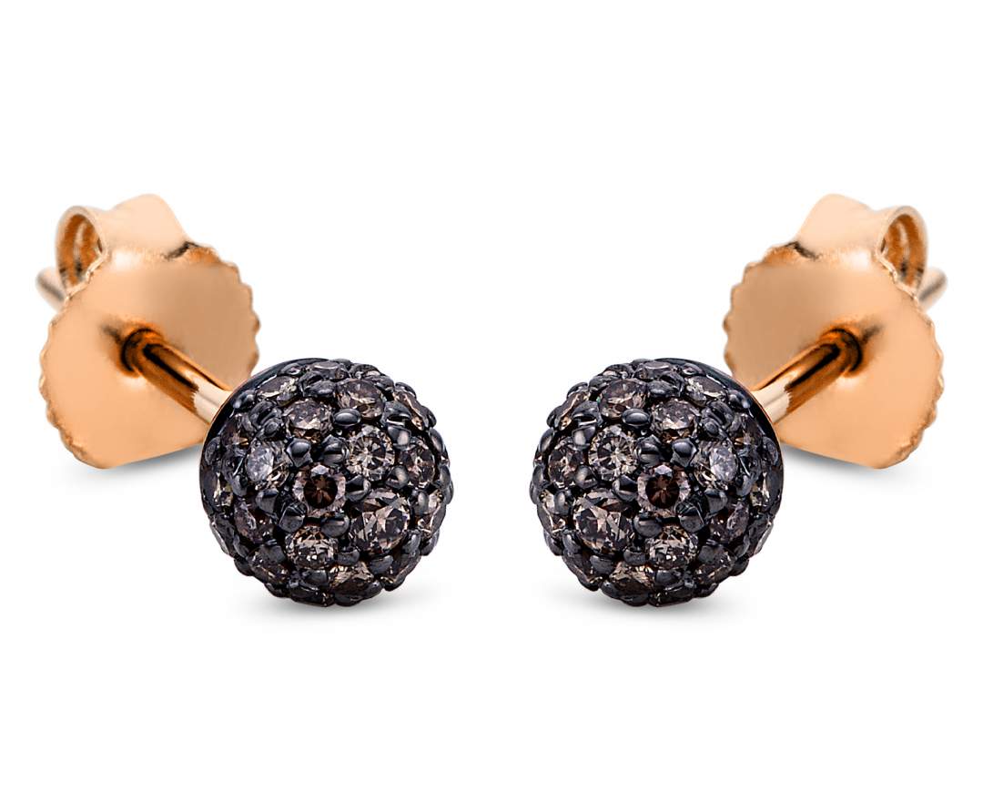 Linschmann - Moderner Kugel Ohrstecker 750/- Rotgold 39 Brill. 0,49 ct Braun, Schwarz Rhodiniert
