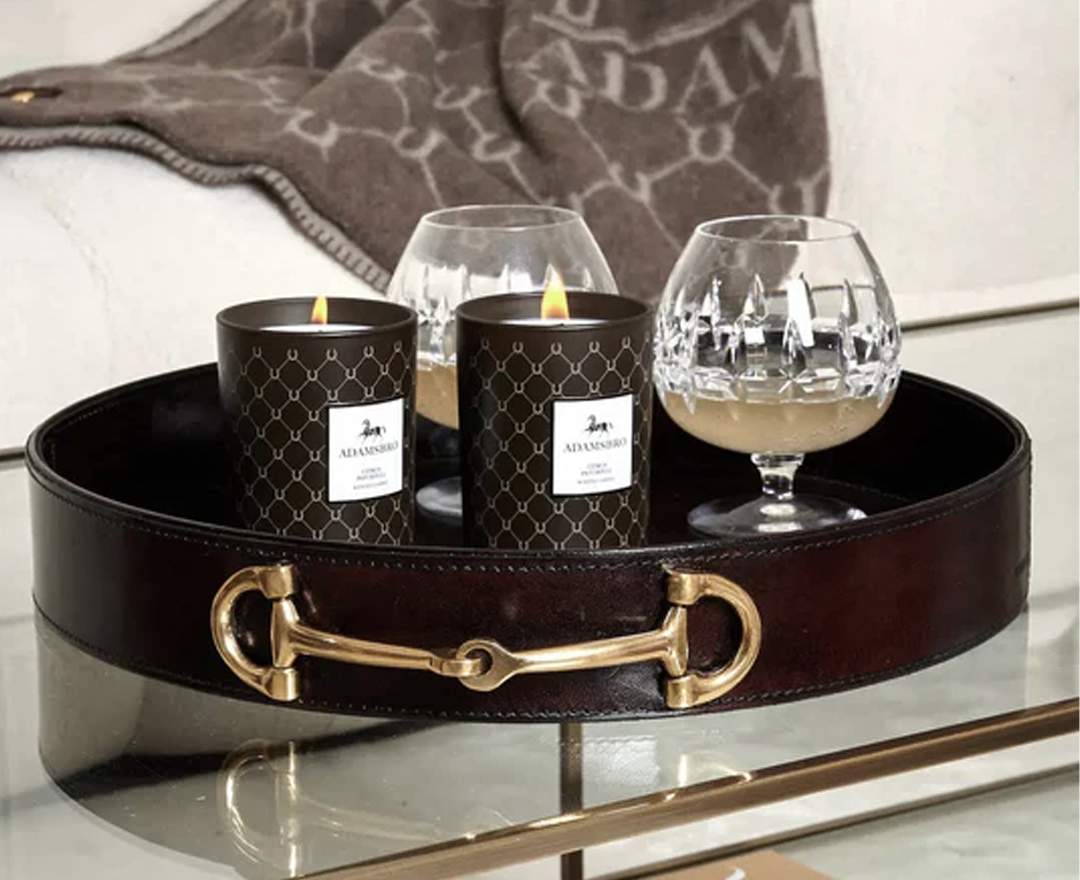Adamsbro - Tablett Leder Leather Tray Snaffle Bit Goldenes Gebiss Equestrian Collection