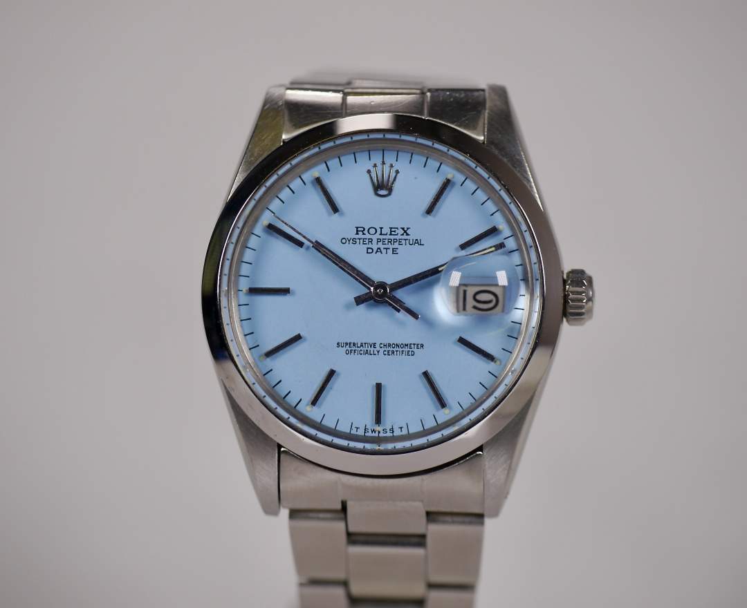 Rolex - Rolex Oyster Perpetual Date 15000 Baby Blue 34mm 1981 inkl. Box