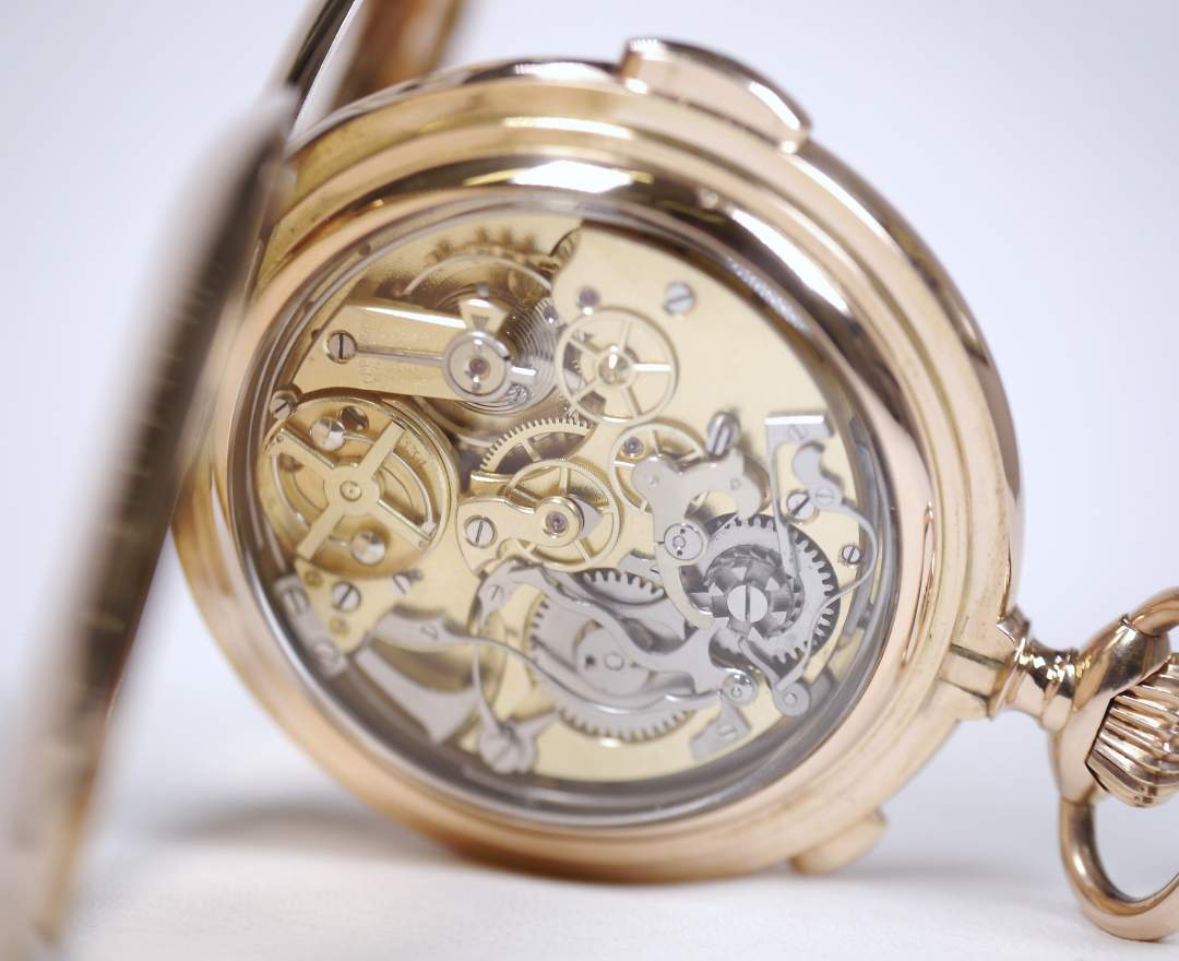 Unbekannt - Minuten Repetition Chronograph 58mm 14K Rosegold Savonette Taschenuhr Minute Repeater