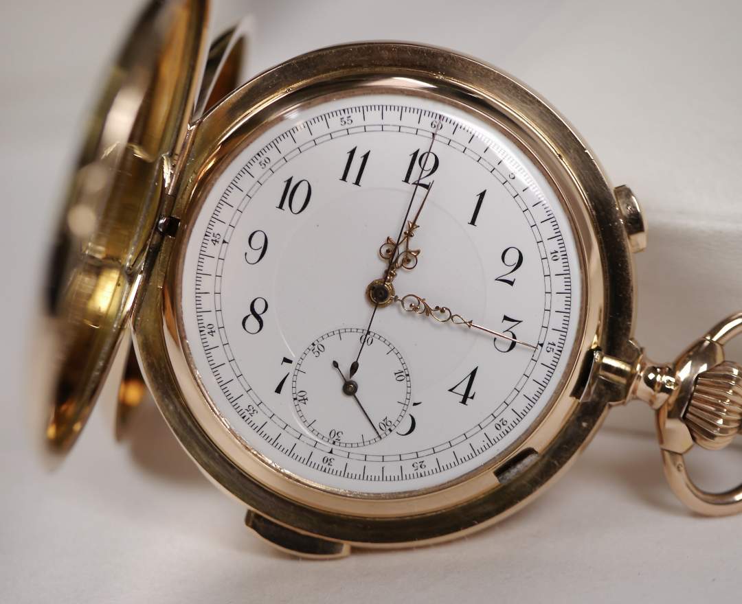Unbekannt - Minuten Repetition Chronograph 58mm 14K Rosegold Savonette Taschenuhr Minute Repeater