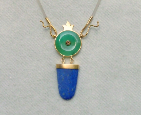 Udo Holzhüter Kettenanhänger Gold, Jade, Lapis Lazuli