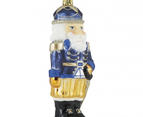 Rödentaler Living Glass - Christbaumschmuck Glas-Nussknacker blau-gold 16 cm