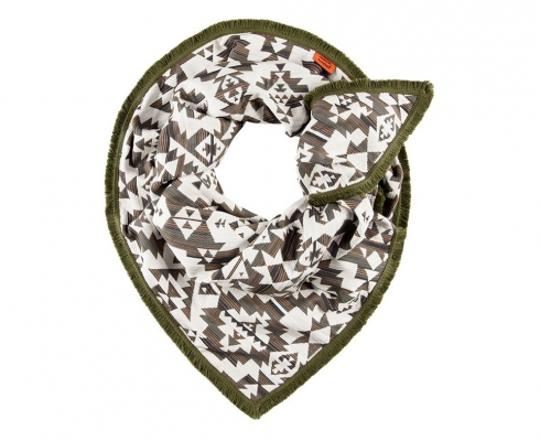 P.O.M. Amsterdam - Dreiecks-Tuch/Schal mit Ethno-Muster und Fransen - Khaki/Weiß