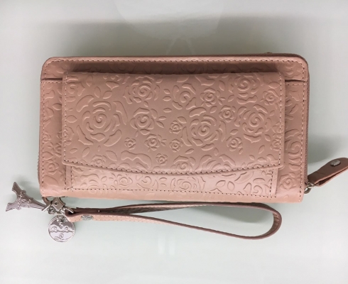 SLB by LouLou - Portemonnaie/Clutch - Leder mit Rosen-Muster, Nude - handgefertigt