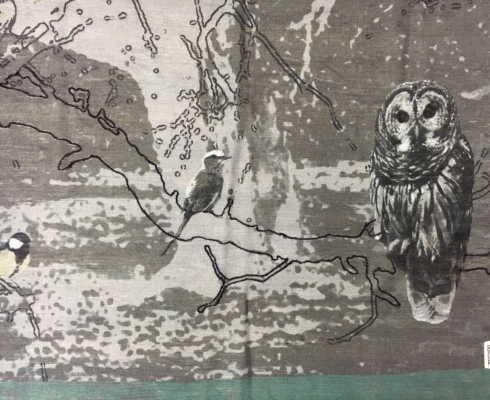 Birds on The run - Tuch mit Vogel-Print, Taupe/Petrol