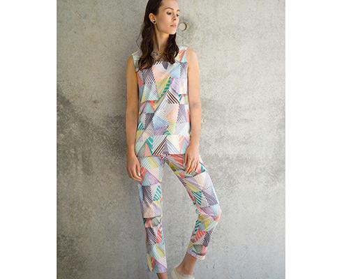 BRIGITTE BÜGE COLLECTION - Schmale Hose mit buntem Druck aus leichter Baumwolle