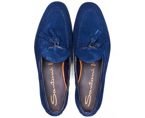 Santoni - Tassel Loafer in napoliblau aus Veloursleder