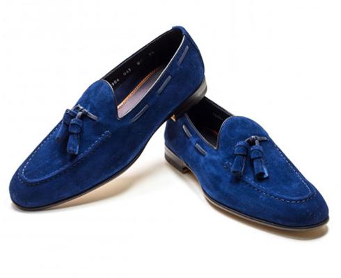 Santoni - Tassel Loafer in napoliblau aus Veloursleder