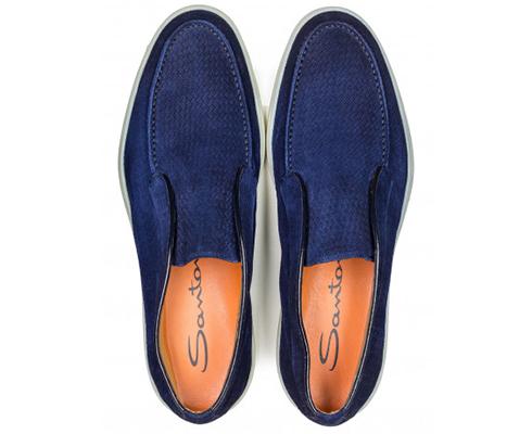 Santoni - Loafer in dunkelblau aus geprägtem Veloursleder