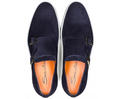 Santoni Doppelmonksneaker in dunkelblau aus Veloursleder