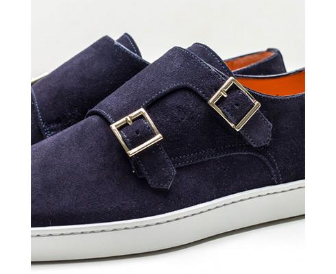 Santoni - Doppelmonksneaker in dunkelblau aus Veloursleder