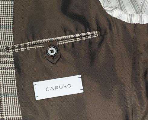 Caruso - Sakko in beige mit braunem Glencheckmuster