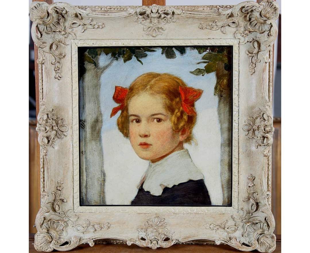 Ludwig von Zumbusch (1861-1927) Blondes Mädchen mit roten Schleifen