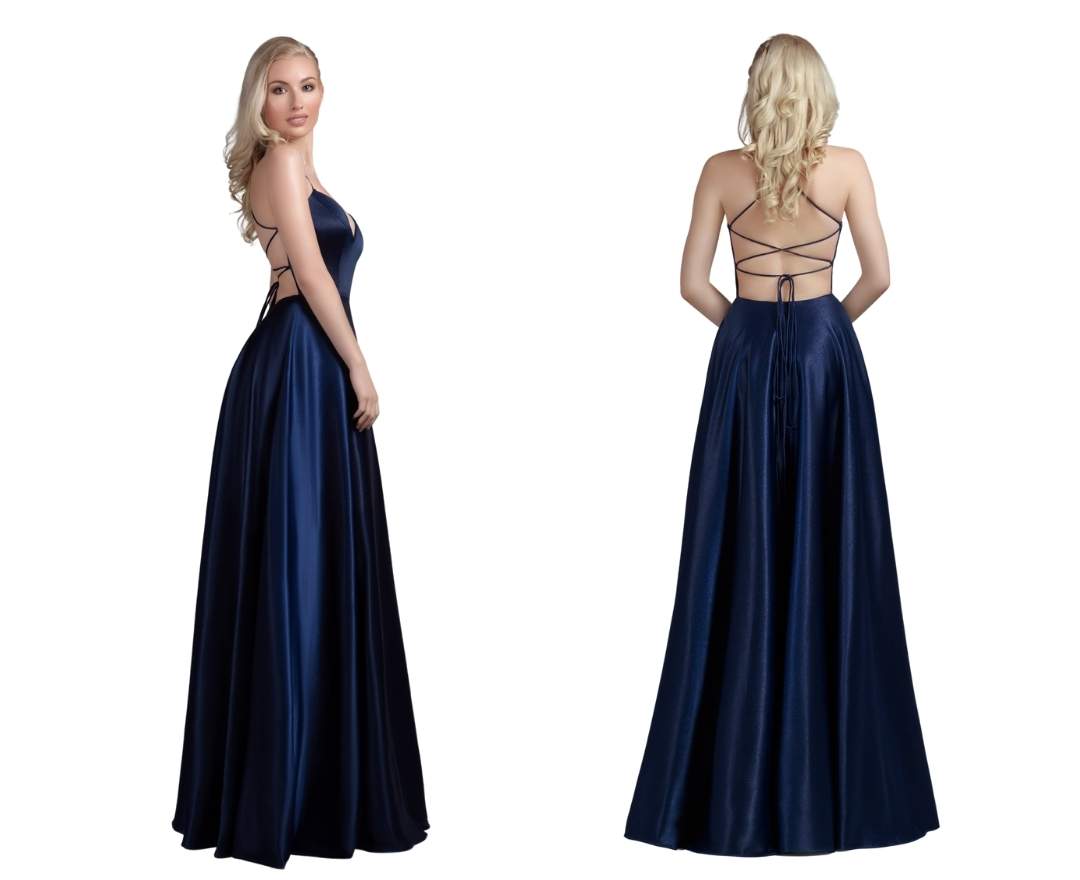 Indigo Pearl - Abendkleid lang rückenfrei dunkelblau