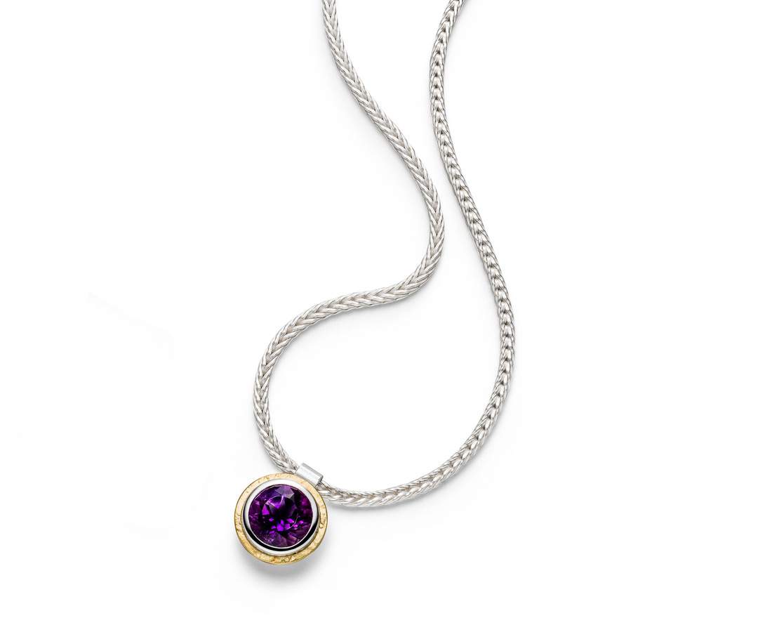 Halskette mit Amethyst, Silber und 18 Karat Gold