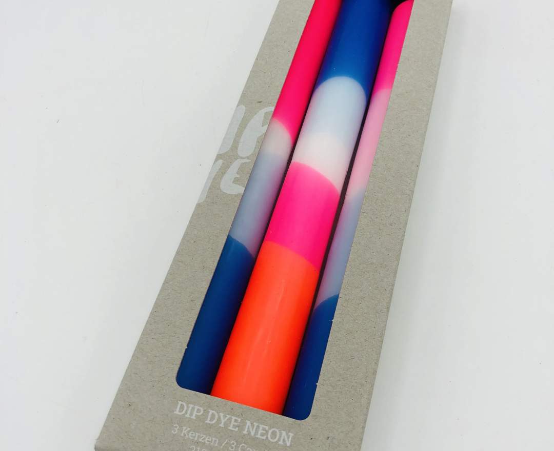1st Tannendiele - Handgefertigte Kerze (3er Set, Farbe: blau / pink / orange)