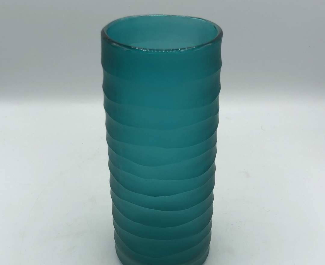 1st Tannendiele Carved cylinder glass vase, aqua