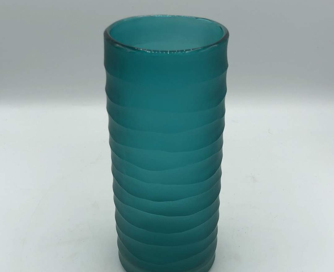 1st Tannendiele - Carved cylinder glass vase, aqua