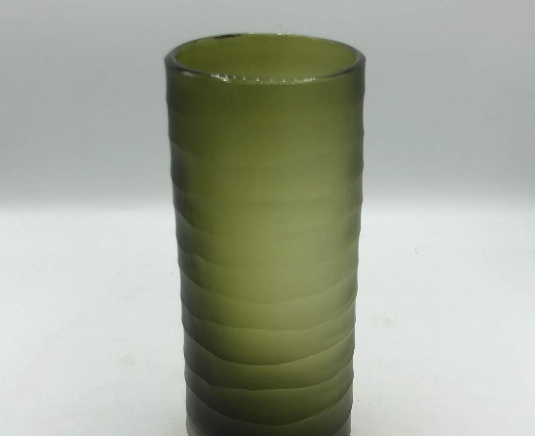 1st Tannendiele Carved cylinder glass vase, dark green