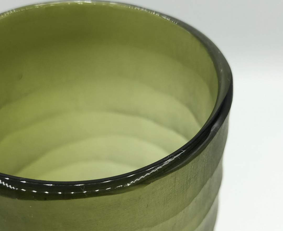 1st Tannendiele - Carved cylinder glass vase, dark green