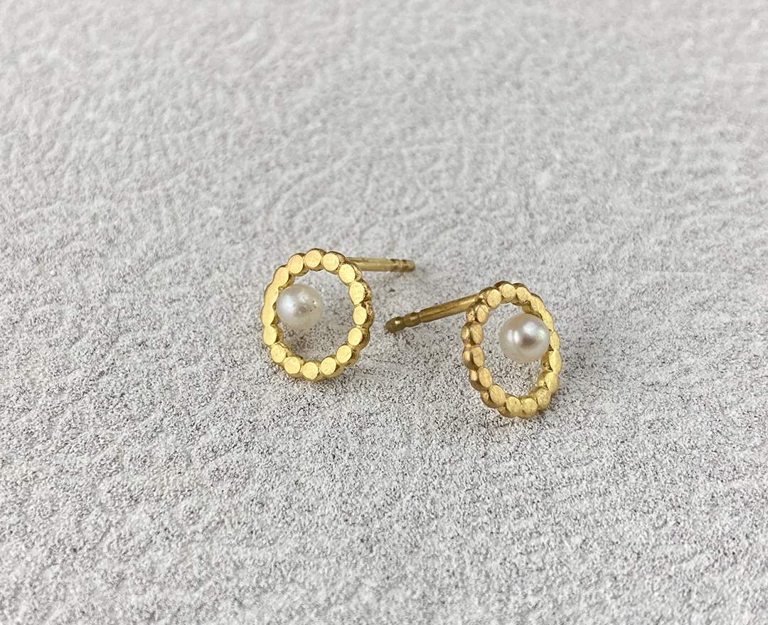 Goldschmiede im Hof Ohrstecker Kreis mit Zuchtperlen, Gold Goldschmiede im Hof Ohrstecker Kreis mit Zuchtperlen, Gold