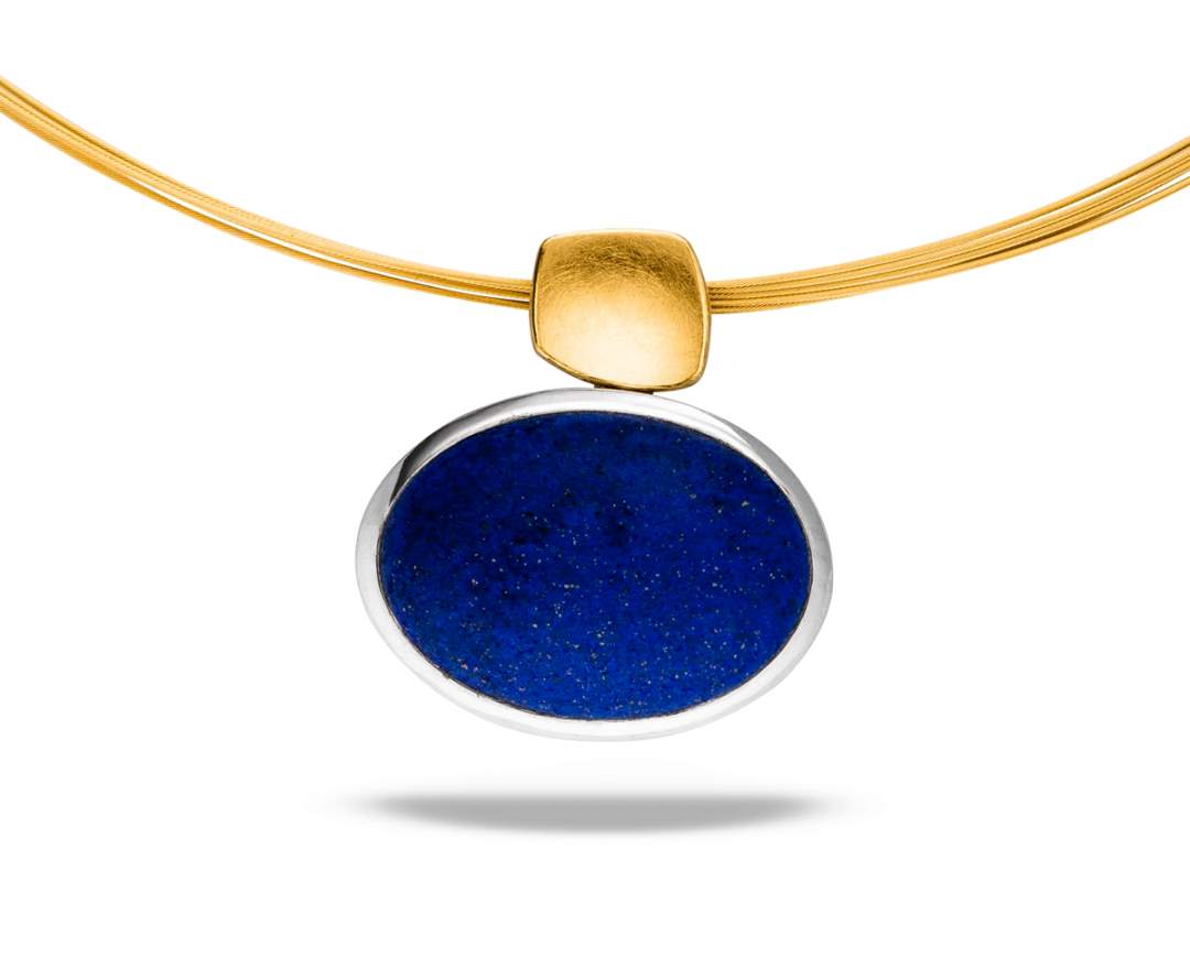 Halsschmuck mit Lapislazuli, Silber und 22kt Gold