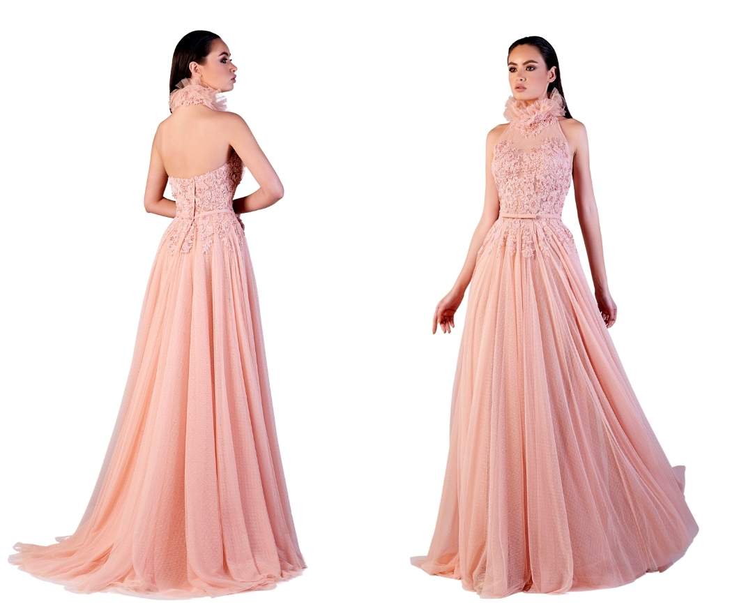 Gattinolli - Abendkleid lang rückenfrei apricot