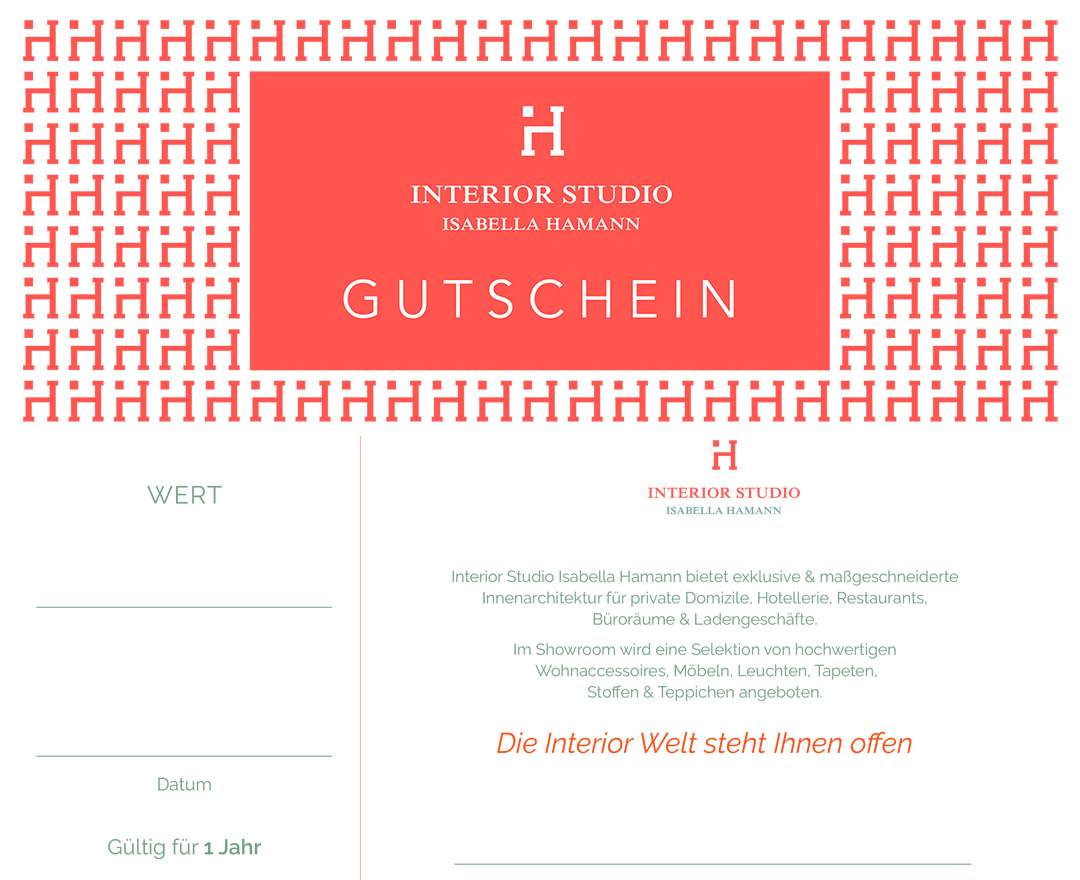 INTERIOR STUDIO ISABELLA HAMANN Gutschein 40,00€ INTERIOR STUDIO ISABELLA HAMANN Gutschein 40,00€