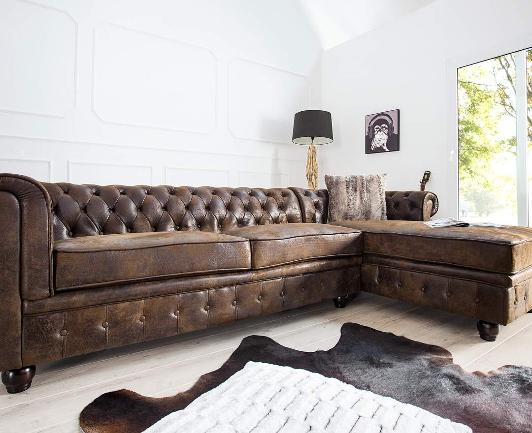 Wenk-Design Ecksofa Chesterfield antik braun OT rechts