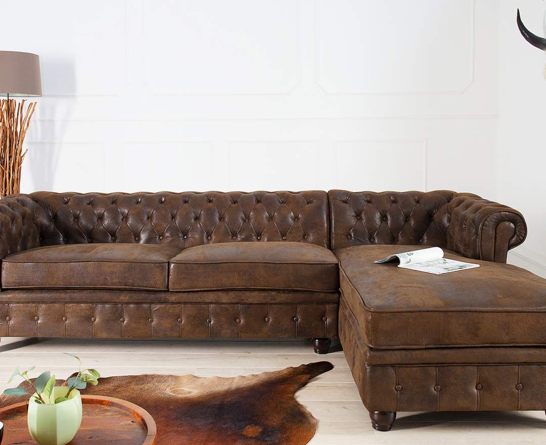 Wenk-Design - Ecksofa Chesterfield antik braun OT rechts