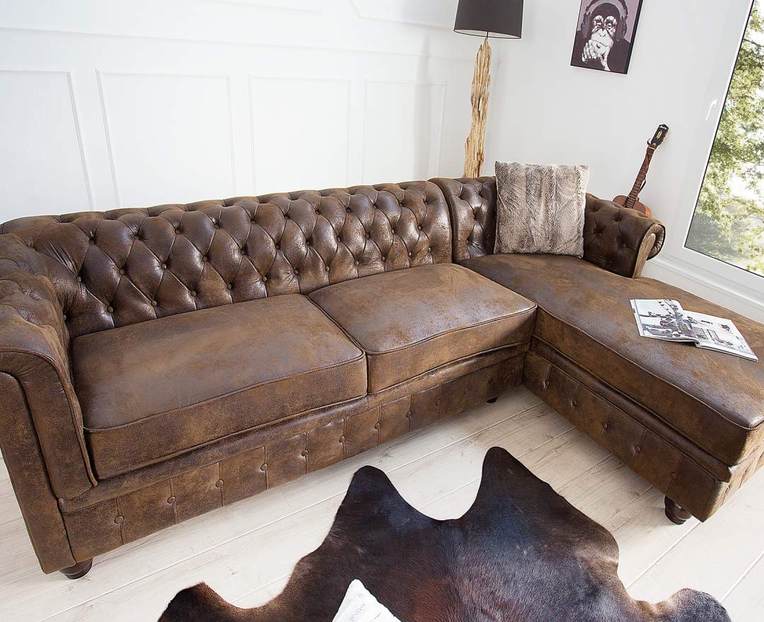 Wenk-Design - Ecksofa Chesterfield antik braun OT rechts