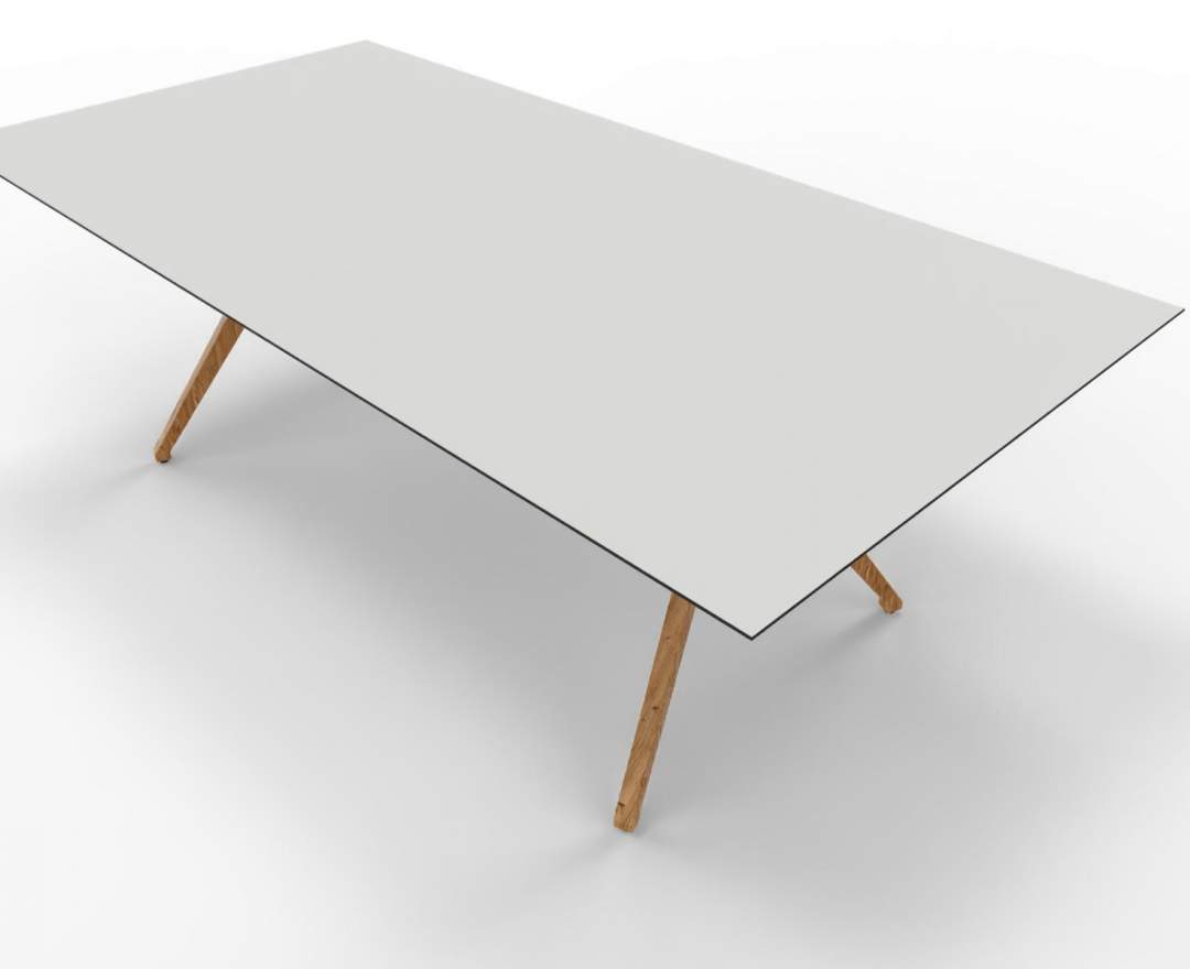 Wagner - W-Table 1100cm x 2200 cm HPL-Kompaktplatte weiß, Eichenholzgestell