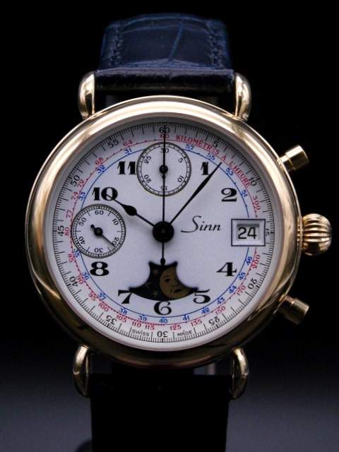 Sinn Spezialuhren Sinn Mondphase Chronograph Handaufzug Sichtboden Stahl/Gold