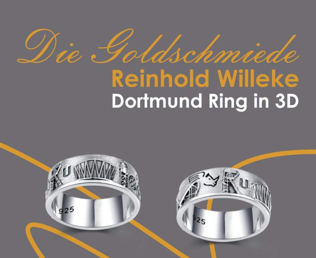 3D Dortmund Ring, plastisch ausgearbeiteter 925/Sterlingsilber Ring