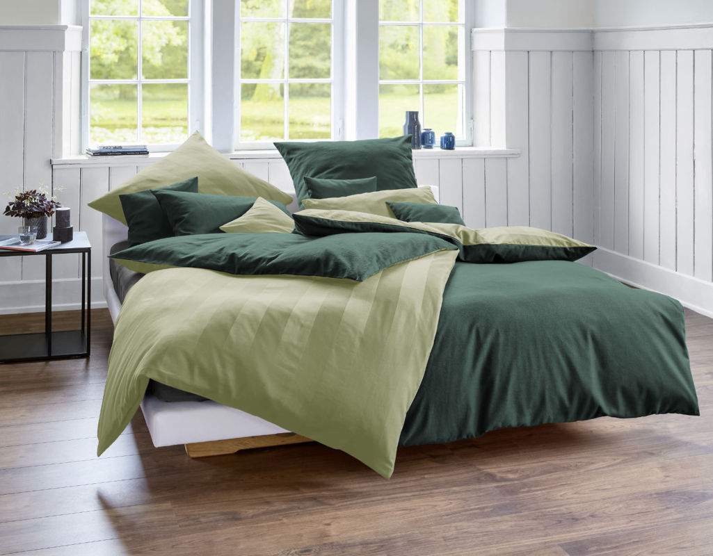Cotonea Bio Edel-Biber/Satin Wendebettwäsche Tandem Moos/Pinie