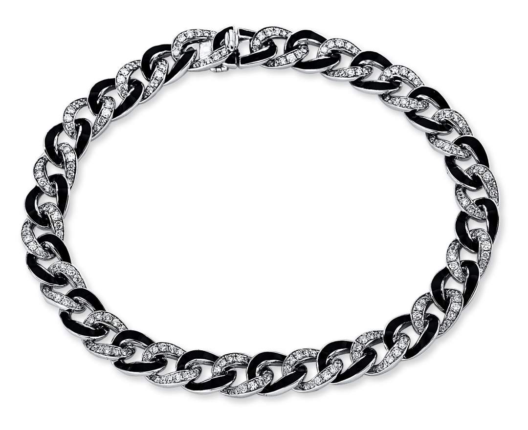 Linschmann 750/- Weißgold Armband teils schwarz Rhodiniert Panzermuster mit 251 Brillanten